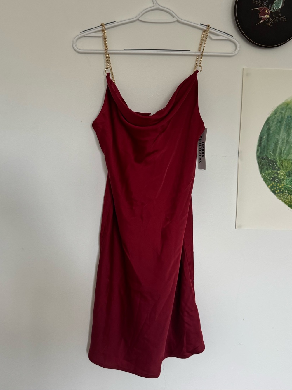 Urban Outfitters Red Slip Dress with Gold Chain Straps